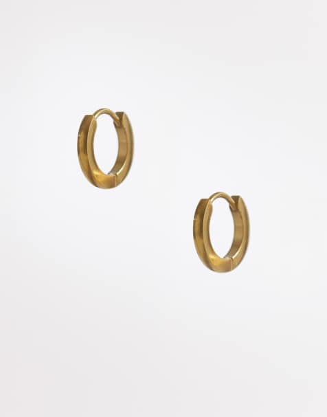 ASOS DESIGN waterproof stainless steel 9mm huggie hoop earrings in gold - view 1