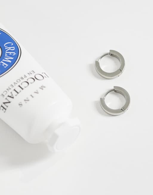 ASOS DESIGN waterproof stainless steel 9mm huggie hoop earrings in silver, 2 of 4