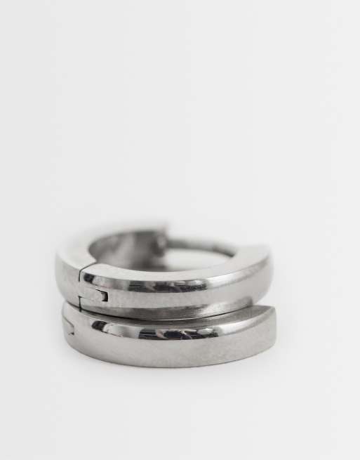 ASOS DESIGN waterproof stainless steel 9mm huggie hoop earrings in silver, 3 of 4