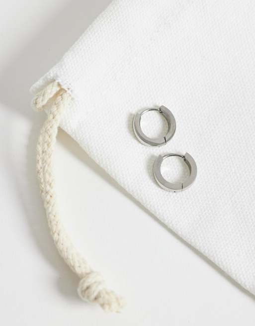 ASOS DESIGN waterproof stainless steel 9mm huggie hoop earrings in silver, 4 of 4