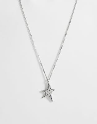 Asos Design Waterproof Stainless Steel Abstract Star Pendant Necklace In Silver