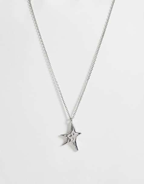 ASOS DESIGN waterproof stainless steel abstract star pendant necklace in silver - view 1