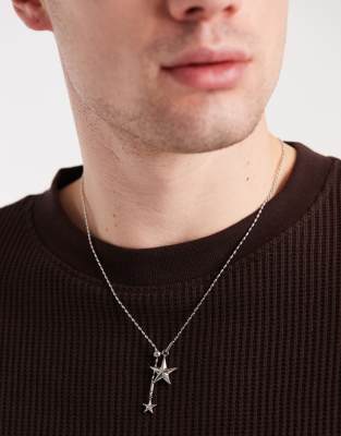 Asos Design Waterproof Stainless Steel Adjustable Star Pendant Necklace In Silver