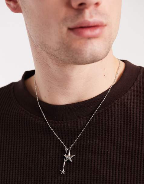 ASOS DESIGN waterproof stainless steel adjustable star pendant necklace in silver - view 1