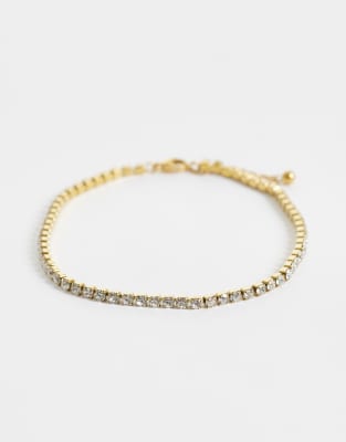 Asos Design Waterproof Stainless Steel Anklet With Crystal Cupchain Design In Neutral