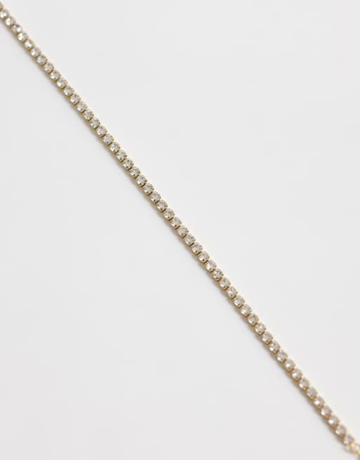 ASOS DESIGN waterproof stainless steel anklet with crystal cupchain design in gold tone, 2 of 3