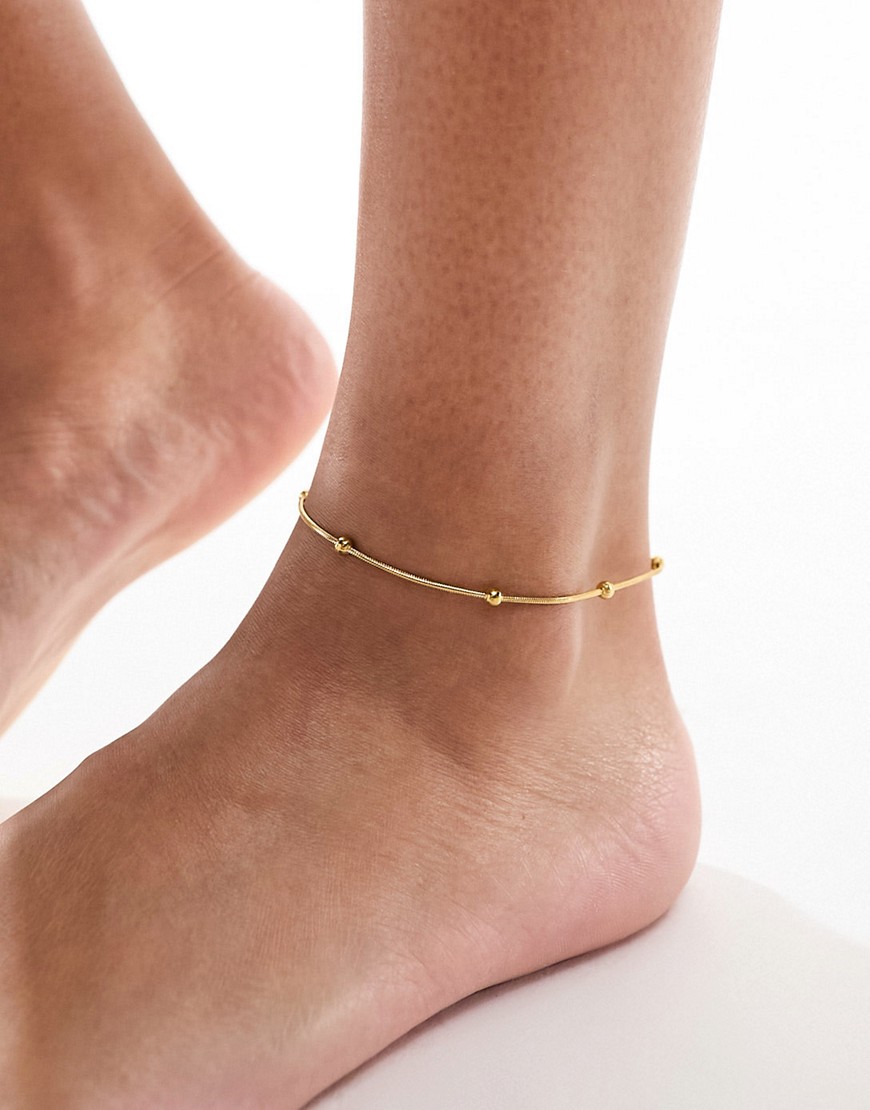 Asos Design Waterproof Stainless Steel Anklet With Dot Chain Design In Gold Tone