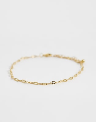 Asos Design Waterproof Stainless Steel Anklet With Paper-chain Design In Brown