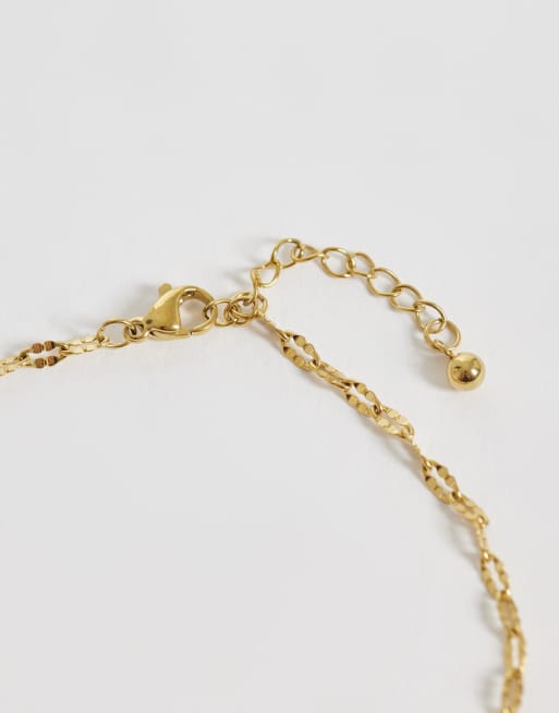 ASOS DESIGN waterproof stainless steel anklet with paper-chain design in gold tone, 2 of 3