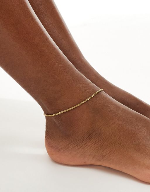  ASOS DESIGN waterproof stainless steel anklet with rope design in gold tone