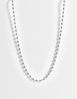 Asos Design Waterproof Stainless Steel Ball Chain Necklace In Metallic