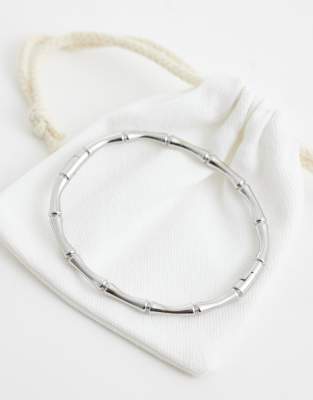 Asos Design Waterproof Stainless Steel Bamboo Cuff Bracelet In Metallic