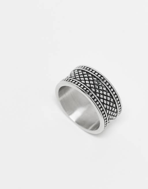 ASOS DESIGN waterproof stainless steel band dotted texture ring in silver, 2 of 4