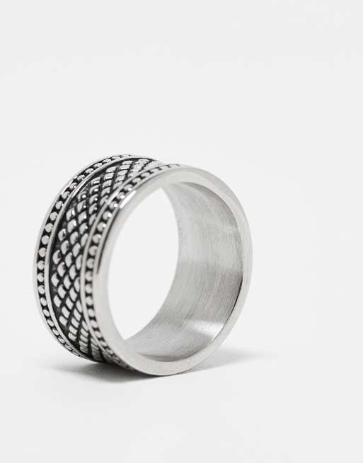 ASOS DESIGN waterproof stainless steel band dotted texture ring in silver, 3 of 4