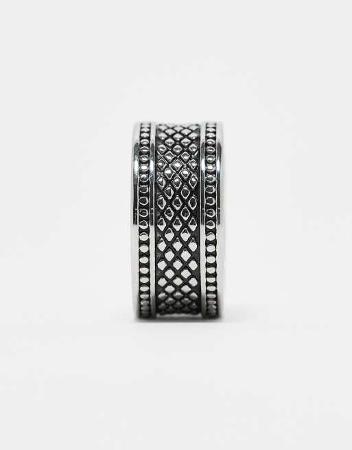 ASOS DESIGN waterproof stainless steel band dotted texture ring in silver, 4 of 4