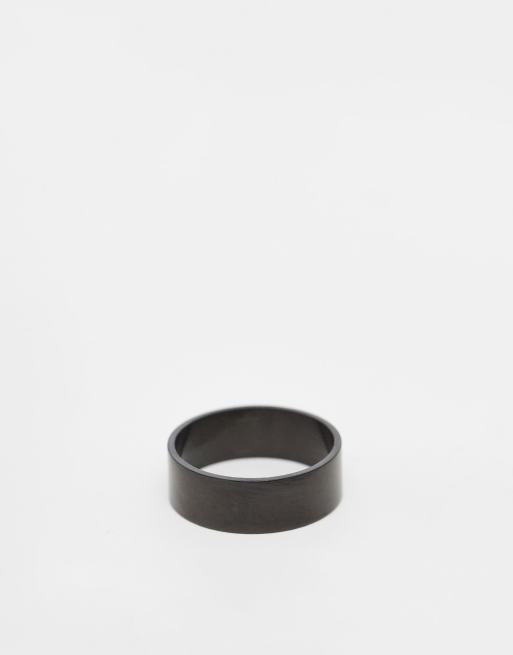 ASOS DESIGN waterproof stainless steel band ring in black tone