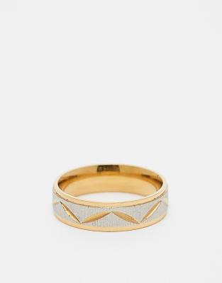 waterproof stainless steel band ring in silver and gold tone-Multi