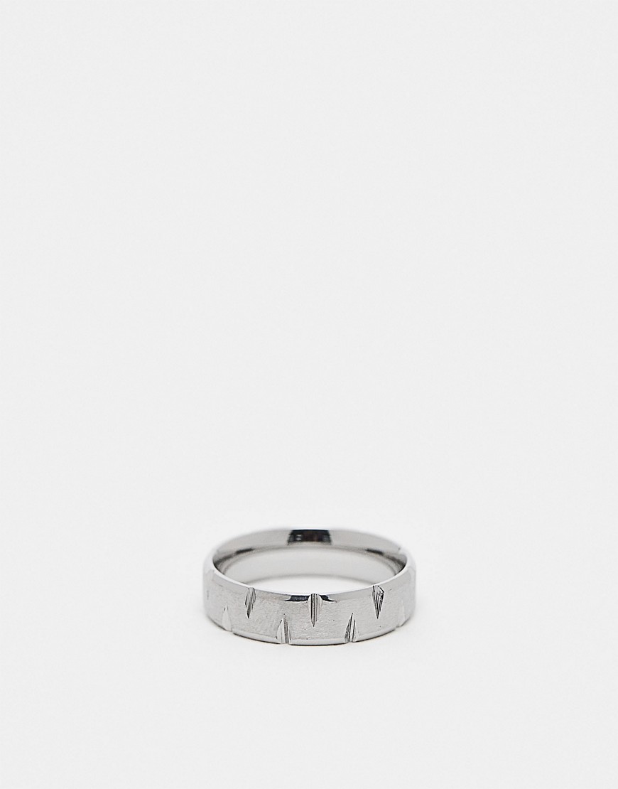 ASOS DESIGN waterproof stainless steel band ring in silver tone