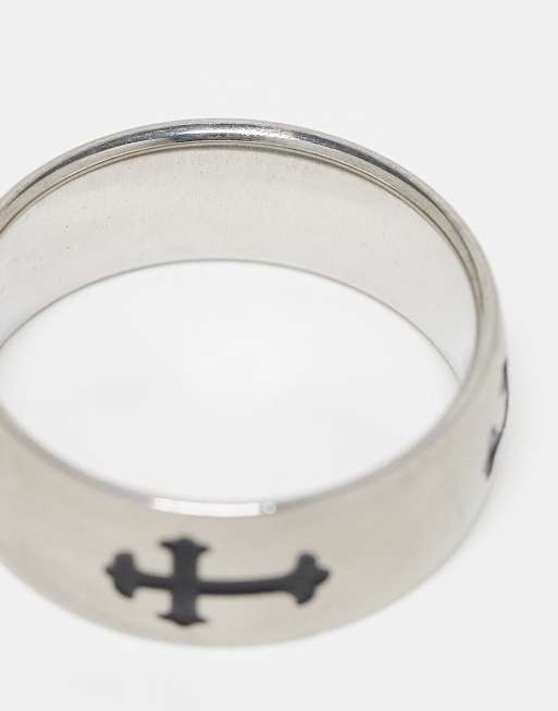 ASOS DESIGN waterproof stainless steel band ring with black cross detail in silver  , 3 of 3