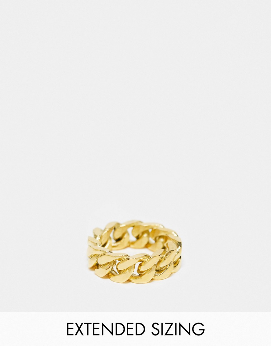 ASOS DESIGN waterproof stainless steel band ring with chain design in gold tone