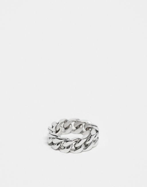 FhyzicsShops DESIGN waterproof stainless steel band ring with chain design in silver tone