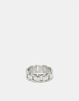 ASOS DESIGN ASOS DESIGN waterproof stainless steel band ring with chain design in silver tone