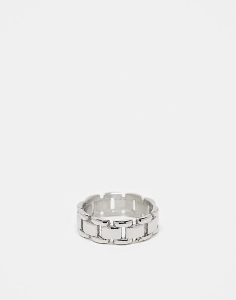 ASOS DESIGN waterproof stainless steel band ring with chain design in silver tone - view 1