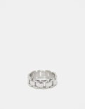 ASOS DESIGN waterproof stainless steel band ring with chain design in silver tone