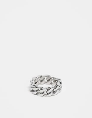 ASOS DESIGN ASOS DESIGN waterproof stainless steel band ring with chain design in silver tone