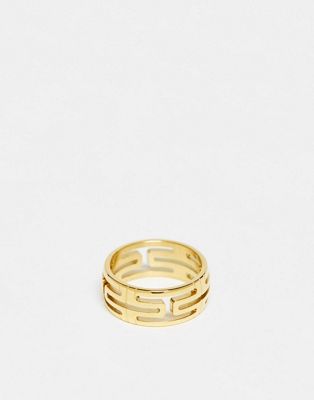 ASOS DESIGN waterproof stainless steel band ring with cut out design in gold tone