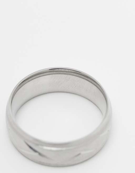 ASOS DESIGN waterproof stainless steel band ring with embossing in silver  , 3 of 3