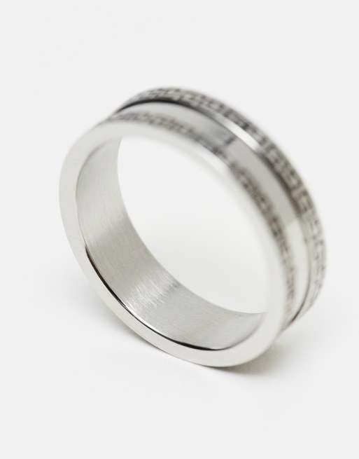 ASOS DESIGN waterproof stainless steel band ring with engraved greek wave border in silver tone, 4 of 4