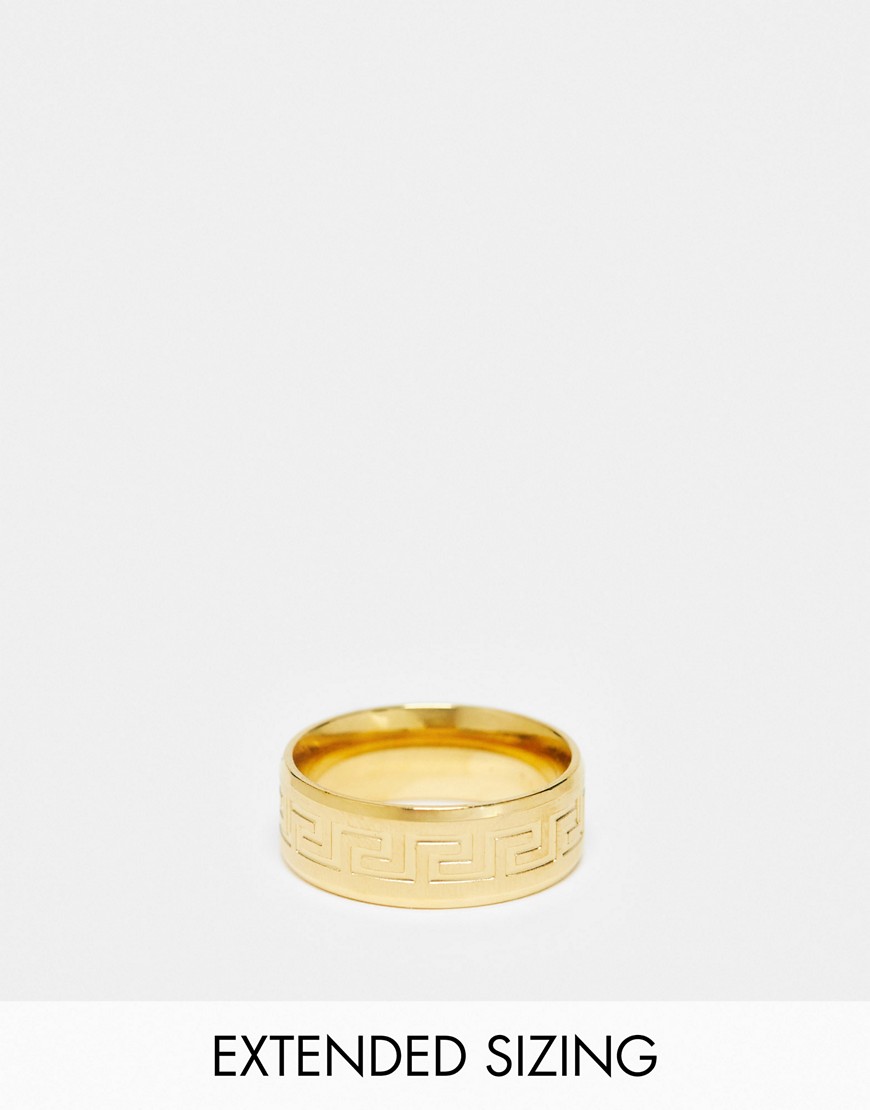ASOS DESIGN waterproof stainless steel band ring with greek wave design in gold tone-Silver