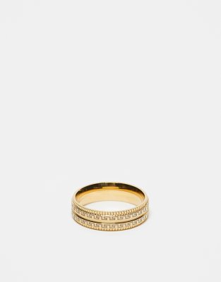 ASOS DESIGN ASOS DESIGN waterproof stainless steel band ring with greek wave design in gold tone