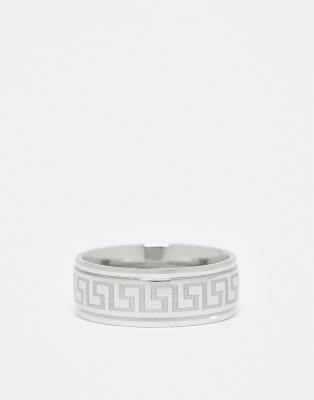 ASOS DESIGN waterproof stainless steel band ring with Greek wave design in silver