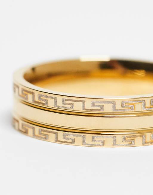 ASOS DESIGN waterproof stainless steel band ring with greek wave edge in gold tone, 3 of 4
