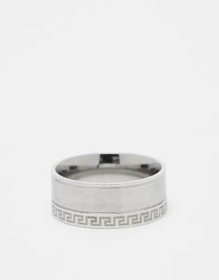 ASOS DESIGN ASOS DESIGN waterproof stainless steel band ring with Greek wave in brushed silver