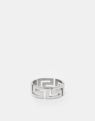  ASOS DESIGN waterproof stainless steel band ring with greek wave in silver tone 