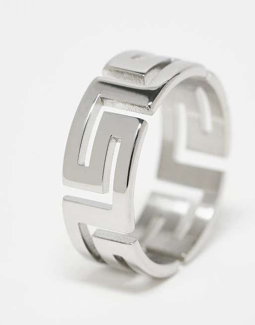 ASOS DESIGN waterproof stainless steel band ring with greek wave in silver tone, 2 of 4