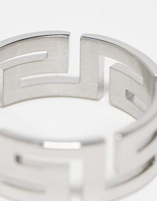 ASOS DESIGN waterproof stainless steel band ring with greek wave in silver tone, 3 of 4