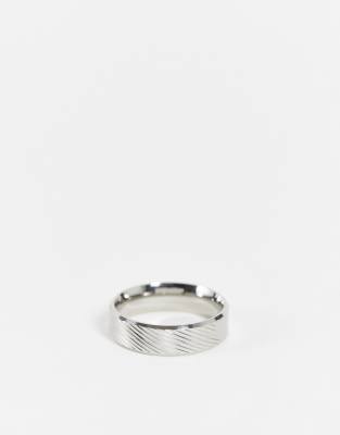 ASOS DESIGN ASOS DESIGN waterproof stainless steel band ring with horizontal emboss in silver tone - SILVER