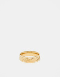 ASOS DESIGN waterproof stainless steel band ring with horizontal embossed design in gold tone