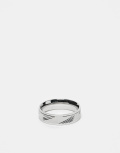 ASOS DESIGN waterproof stainless steel band ring with horizontal embossed design in silver tone