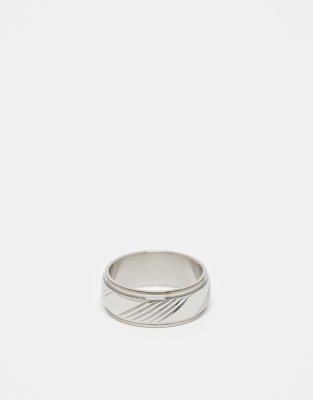 ASOS DESIGN ASOS DESIGN waterproof stainless steel band ring with horizontal embossed design in silver tone