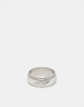 ASOS DESIGN waterproof stainless steel band ring with horizontal embossed design in silver tone