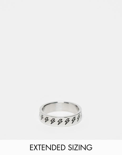 ASOS DESIGN waterproof stainless steel band ring with lightning bolt design in silver tone