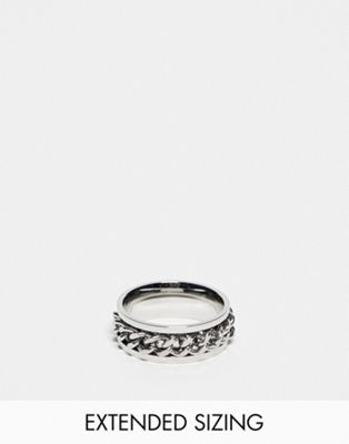 ASOS DESIGN waterproof stainless steel band ring with moving chain in silver tone - ASOS Price Checker