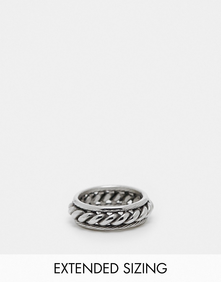 waterproof stainless steel band ring with rope detail in burnished silver tone