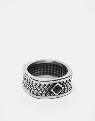 ASOS DESIGN ASOS DESIGN waterproof stainless steel band ring with texture in burnished silver tone