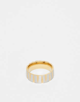 ASOS DESIGN waterproof stainless steel band ring with texture in silver and gold tone